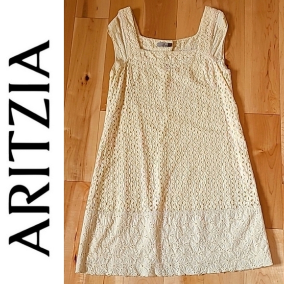 XS 100% Cotton Mini Lace Dress Wilfred Modern Romantic Yellow Dainty Eyelet Lace - Picture 11 of 11